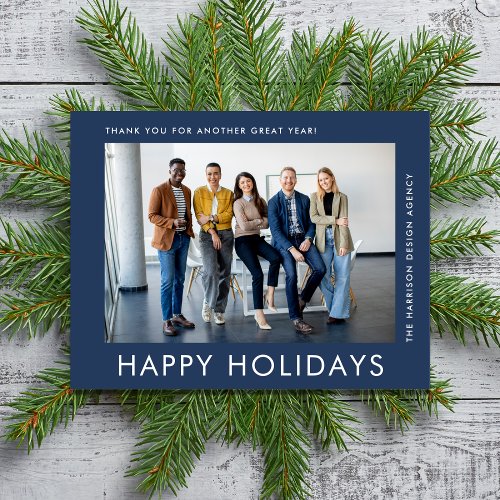Modern Business Photo Blue Corporate Christmas Holiday Card