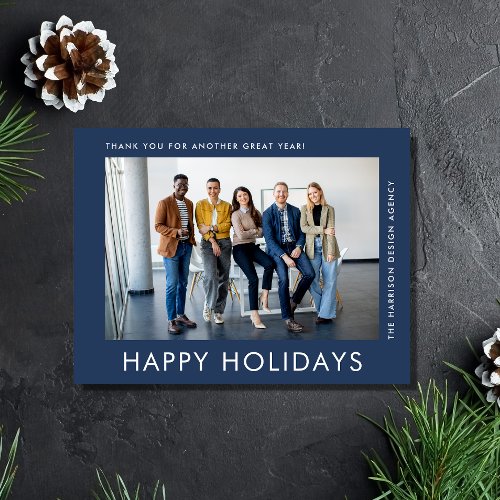 Modern Business Photo Blue Corporate Christmas Holiday Postcard