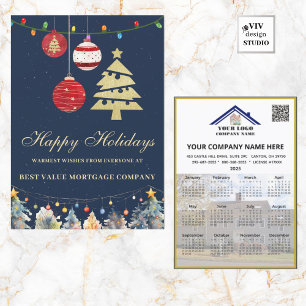 Modern Business Photo Calendar QR Holiday Card