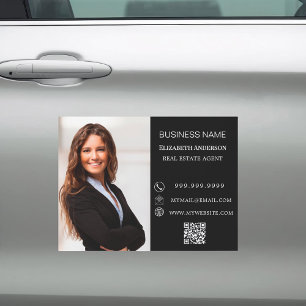 Modern Business Photo Contact Information black Car Magnet