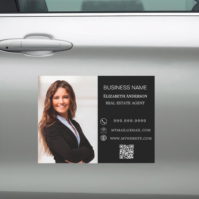 Modern Business Photo Contact Information black Car Magnet (Creator Uploaded)