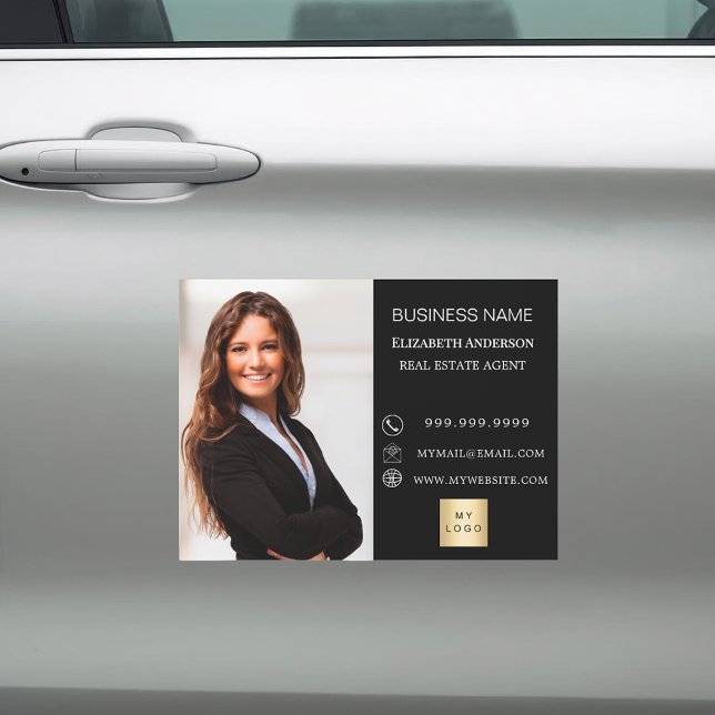 Modern Business Photo Contact Information black Car Magnet (Creator Uploaded)