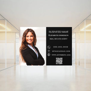 Modern Business Photo Contact Information black Window Cling