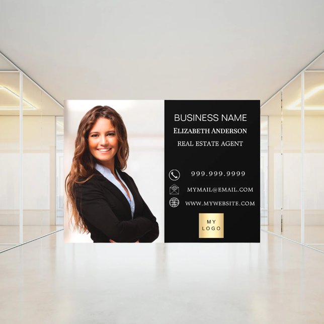 Modern Business Photo Contact Information black Window Cling (Creator Uploaded)