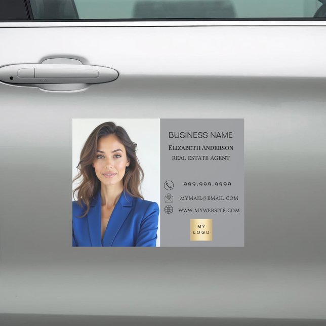 Modern Business Photo Contact Information gray Car Magnet (Creator Uploaded)