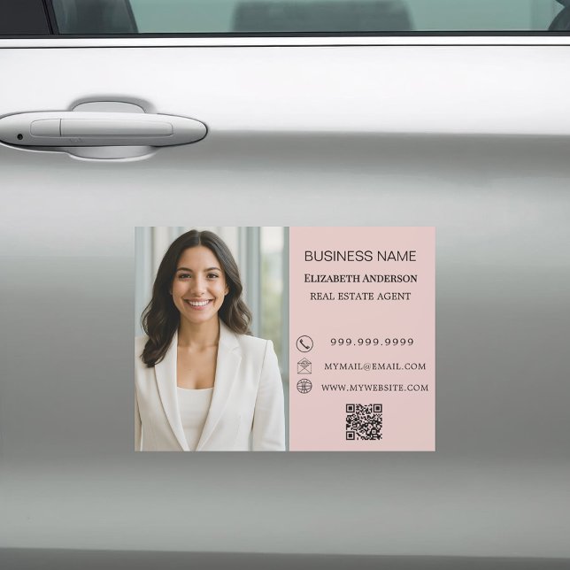 Modern Business Photo Contact Information pink Car Magnet (Creator Uploaded)