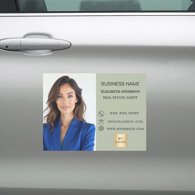 Modern Business Photo Contact Information sage Car Magnet (Creator Uploaded)
