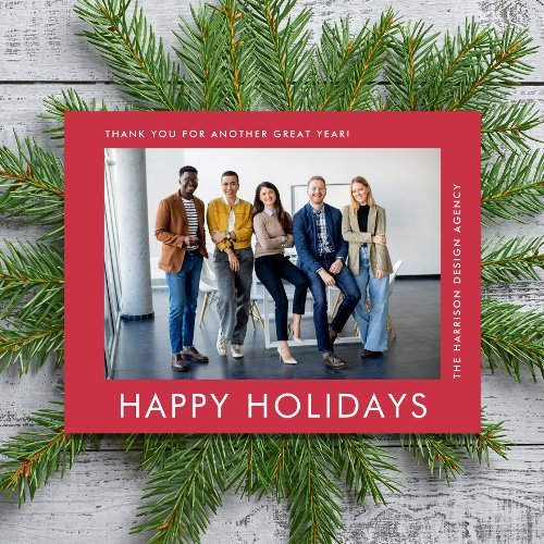 Modern Business Photo Red Corporate Christmas Holiday Card