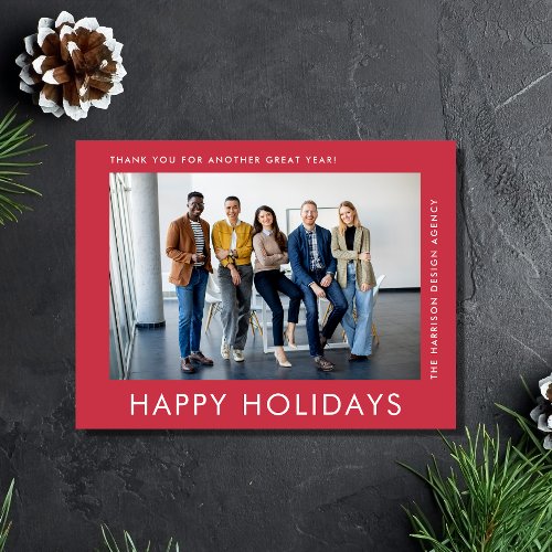 Modern Business Photo Red Corporate Christmas Holiday Postcard