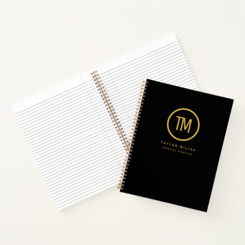 Modern Business Professional Monogram Black Gold Notebook