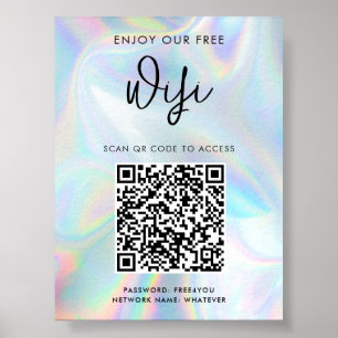 Modern Business QR Code Holographic Wifi Access Poster