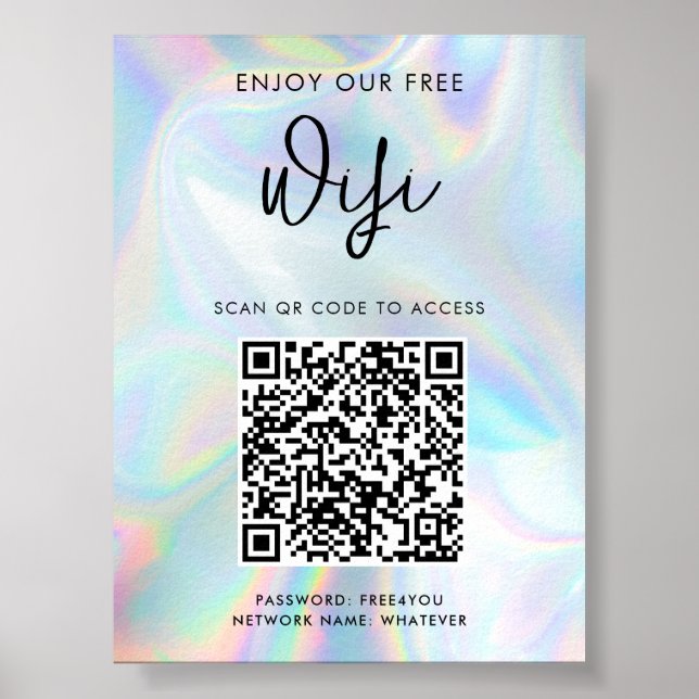 Modern Business QR Code Holographic Wifi Access Poster (Front)