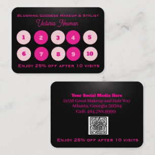 Modern Business QR Code Minimalist Pink & Black Loyalty Card