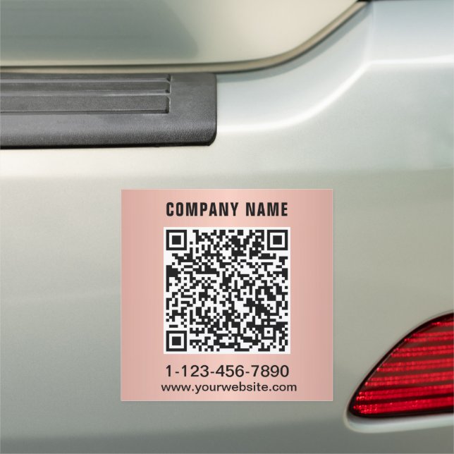Modern Business QR Code Rose Gold Car Magnet (In Situ)
