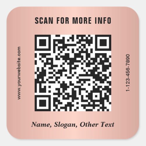 Modern Business QR Code Rose Gold Square Sticker