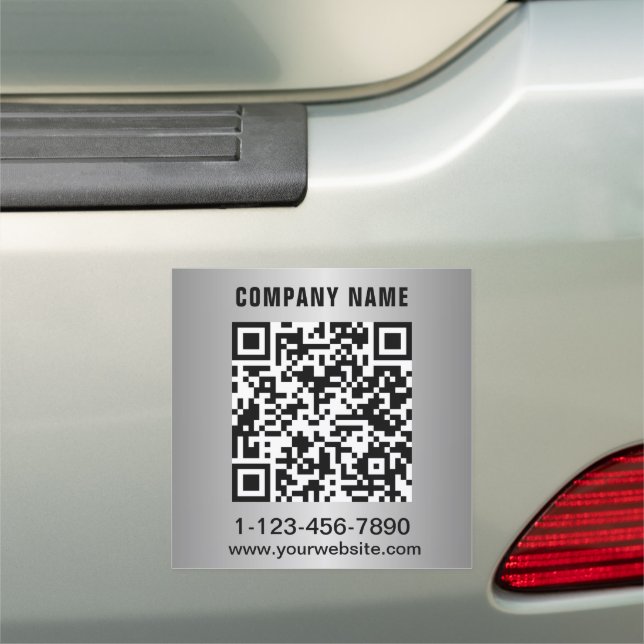 Modern Business QR Code Silver Car Magnet (In Situ)
