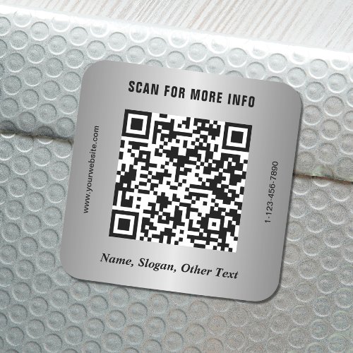Modern Business QR Code Silver Square Sticker