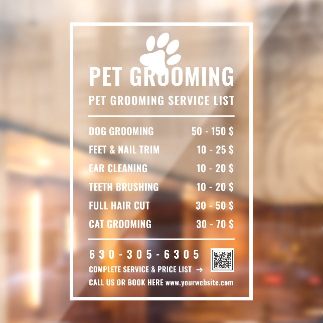 Modern Business Service Price List Storefront Window Cling (Sheet 2)
