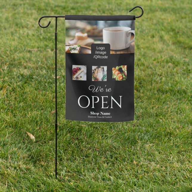 Modern Business Shop Photo Black Garden Flag (In SItu)