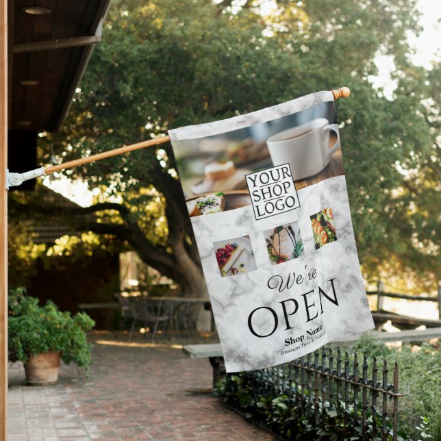 Modern Business Shop Photo Marble House Flag (In SItu)