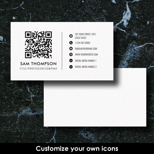 Modern Business Social Media Icons QR Code Simple Business Card
