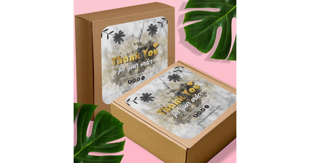 Modern Business Thank You for Your Order Gold Text Square Sticker | Zazzle