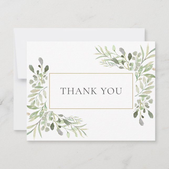 Modern Business Thank You Greenery Watercolor Card (Front)