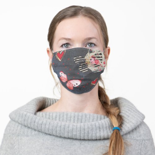 Modern Buttefly Collage Heart Girly Chic Adult Cloth Face Mask