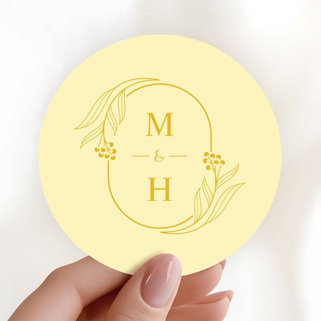 Modern Butter Yellow Boho Monogram Wedding Classic Round Sticker (Creator Uploaded)