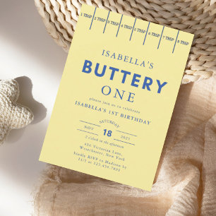 Modern Butter Yellow Buttery First Birthday Invitation