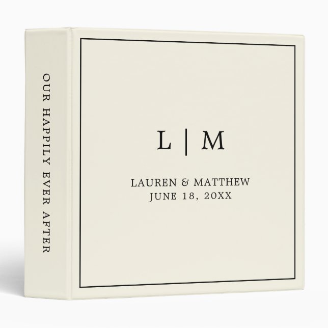 Modern Butter Yellow Monogram Elegant Wedding 3 Ring Binder (Front/Spine)