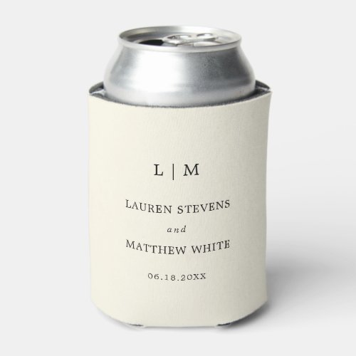 Modern Butter Yellow Monogram Elegant Wedding Can Cooler