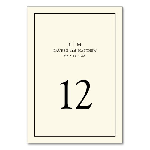 Modern Butter Yellow Monogram Elegant Wedding Table Number