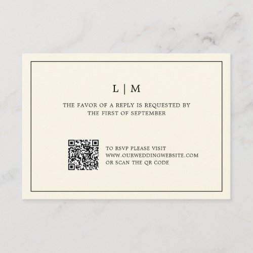 Modern Butter Yellow Monogram QR Code Wedding RSVP Card
