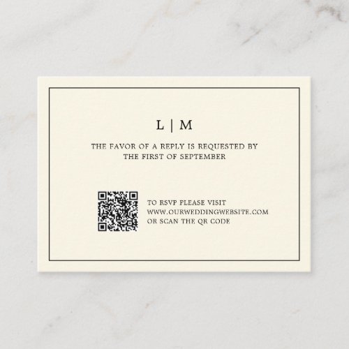 Modern Butter Yellow Monogram QR Code Wedding RSVP Note Card