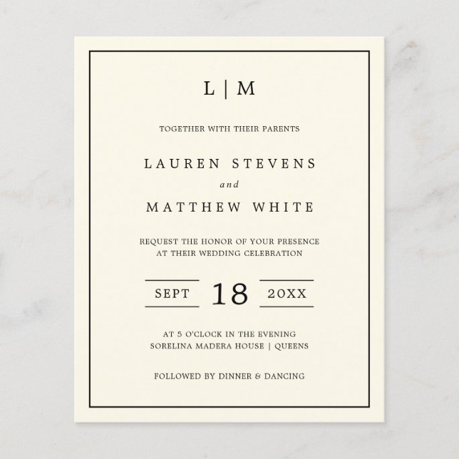 Modern Butter Yellow Monogram Wedding Invitation (Front)