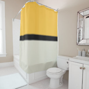 Modern Butter Yellow Silver Blue Gray Black Stripe Shower Curtain