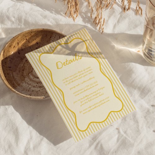 Modern Butter Yellow Wedding Detail Card