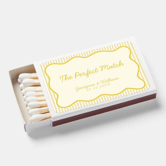 Modern Butter Yellow Wedding Matchboxes (Front Open)