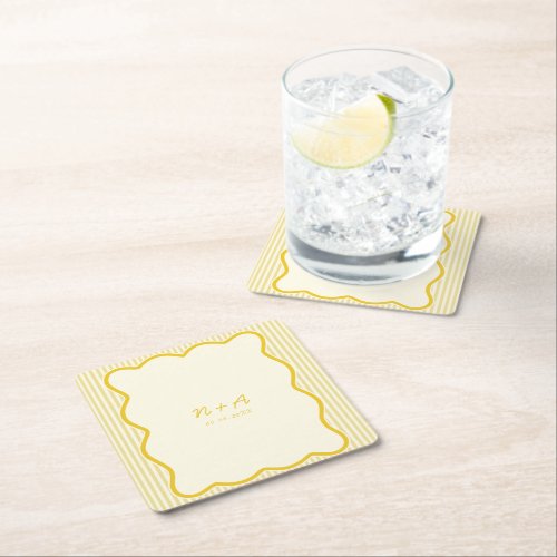Modern Butter Yellow Wedding Square Paper Coaster