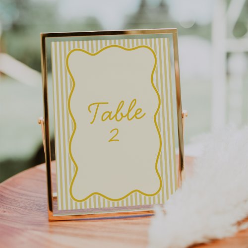 Modern Butter Yellow Wedding Table Number