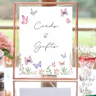 Modern Butterflies Bridal Shower Cards and Gifts Poster