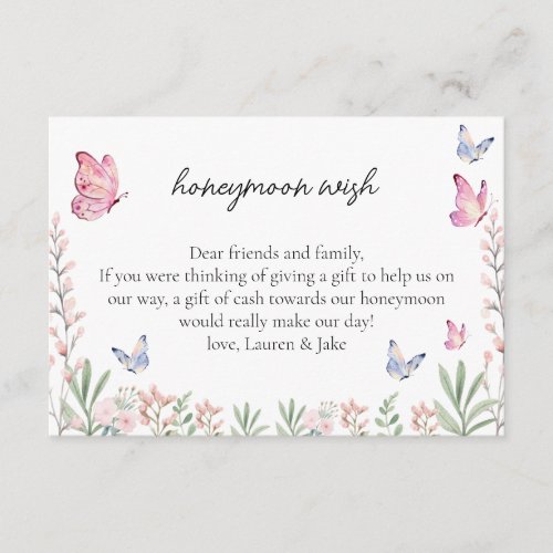 Modern Butterflies Bridal Shower Honeymoon Wish Enclosure Card