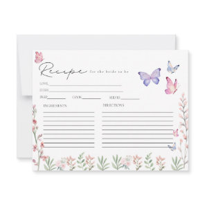 Modern Butterflies Bridal Shower Recipe Card