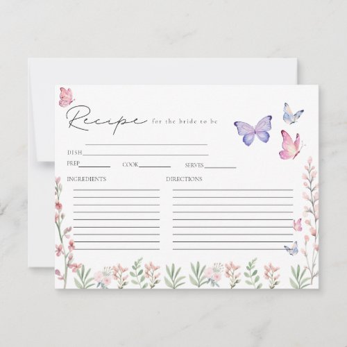 Modern Butterflies Bridal Shower Recipe Card 