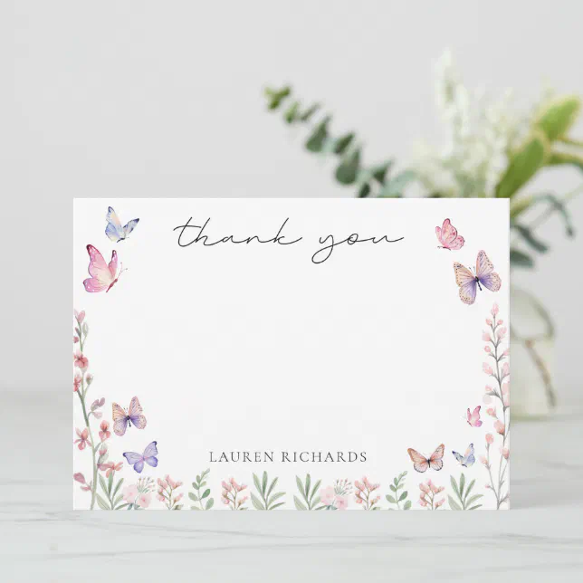 Modern Butterflies Bridal Shower Thank You Card | Zazzle