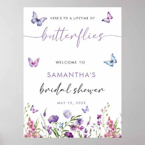 Modern Butterflies Bridal Shower Welcome Sign