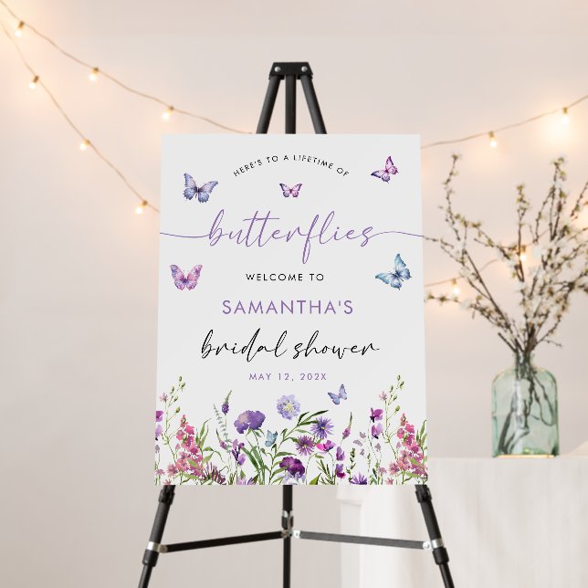 Modern Butterflies Bridal Shower Welcome Sign (In Situ (Stand))