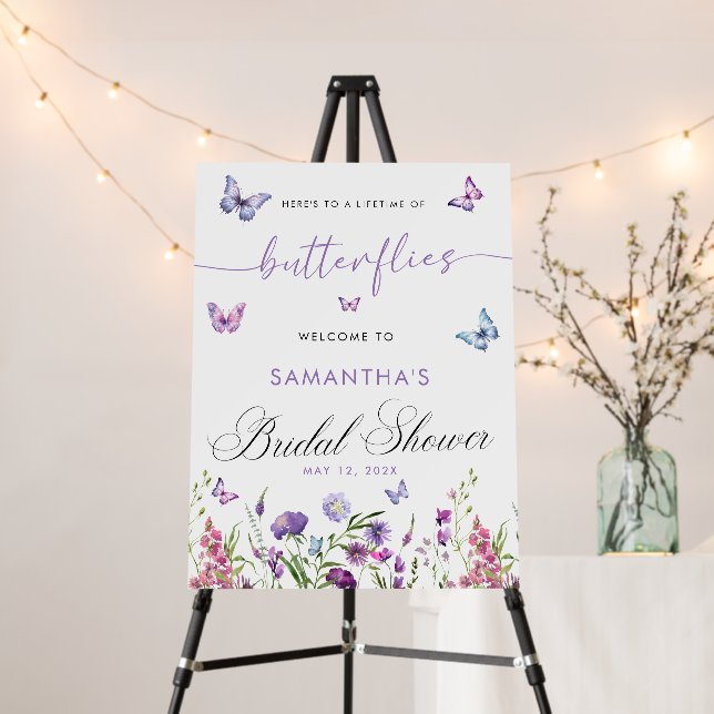 Modern Butterflies  Bridal Shower Welcome Sign (In Situ (Stand))