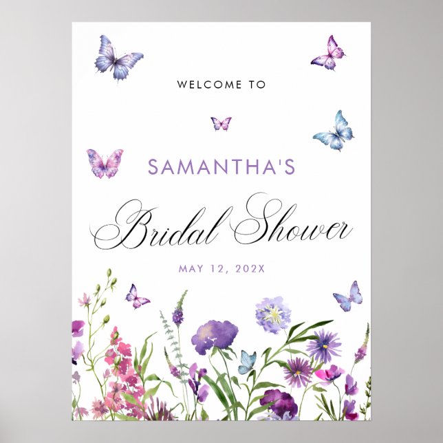 Modern Butterflies  Bridal Shower Welcome Sign (Front)